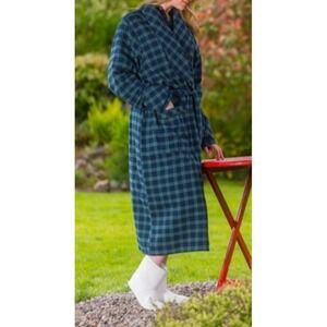 Lee Valley Ireland Flannel Robe Large Tartan Blackwatch Plaid Cotton Tie Waist